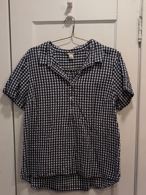 L.L. Bean Navy & White Gingham Short-Sleeve Shirt